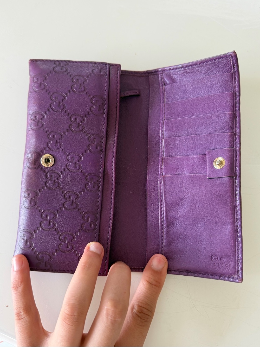 Gucci Purple Leather Embossed Continental Wallet